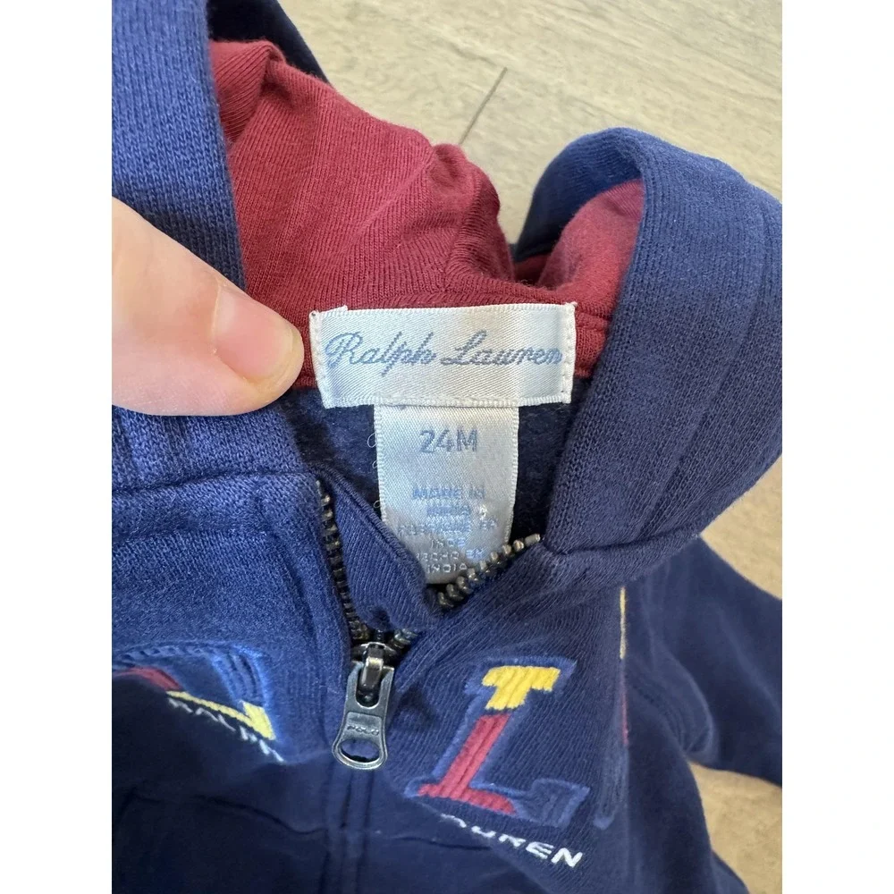 Polo Ralph‎ Lauren Hoodie Toddler 24M Navy Full Zip POLO Spell Out Sweatshirt